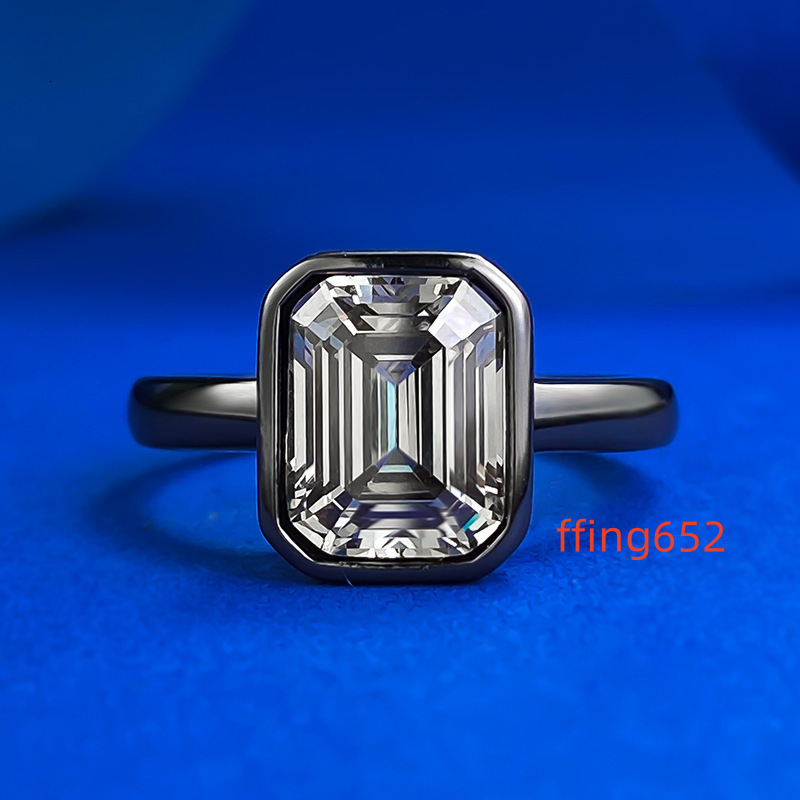 Genuine Authentic S925 sterling Silver Vintage Jewelry Asscher Cut Grey Black Moissanite Diamond Gemstones Party Eternity Elegant Women Wedding Band R