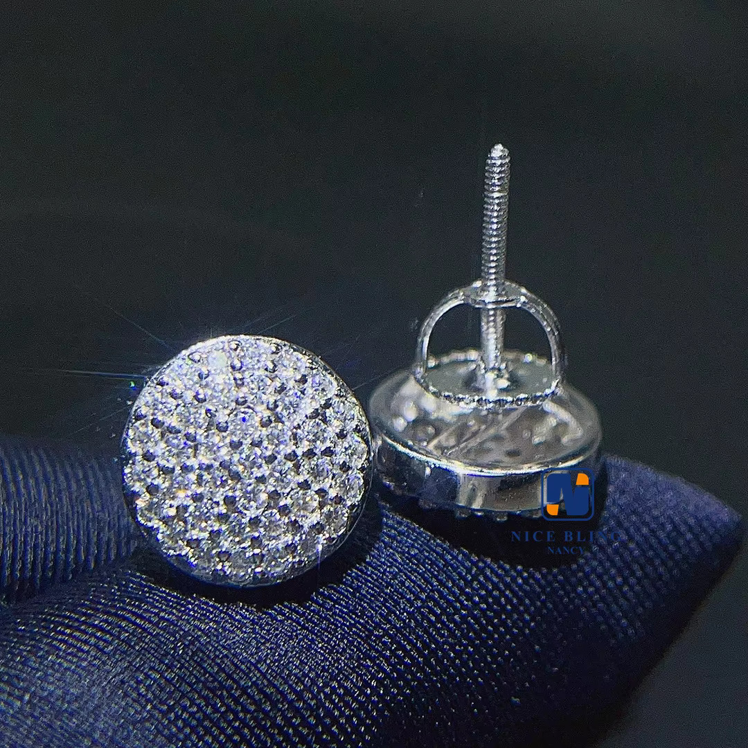 Fine Jewelry Screw Back Earring Luxury Gold Plated 925 Sterling Silver Iced Out Moissanite Diamond Stud Earrings