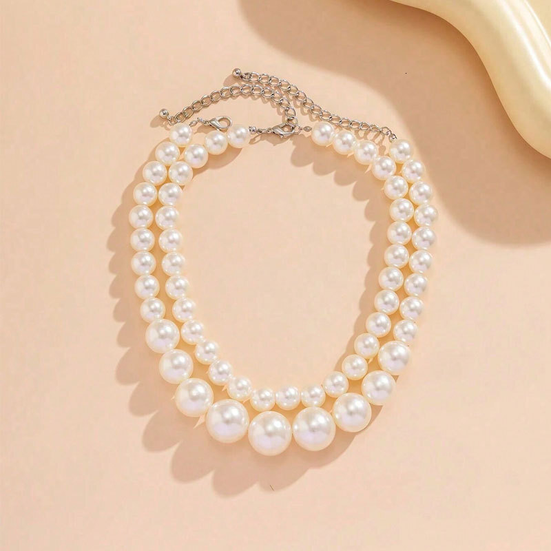 Double Layer Imitation Pearl Necklace Women French Exaggerated Overlapping Wear Size Pearl Splicing Item Jewelry