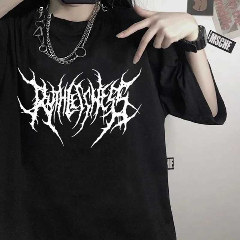 Gothic retro womens T-shirt Y2k oversized T-shirt fashionable punk clothing Harajuku short sleeved graphic T-shirtT250318