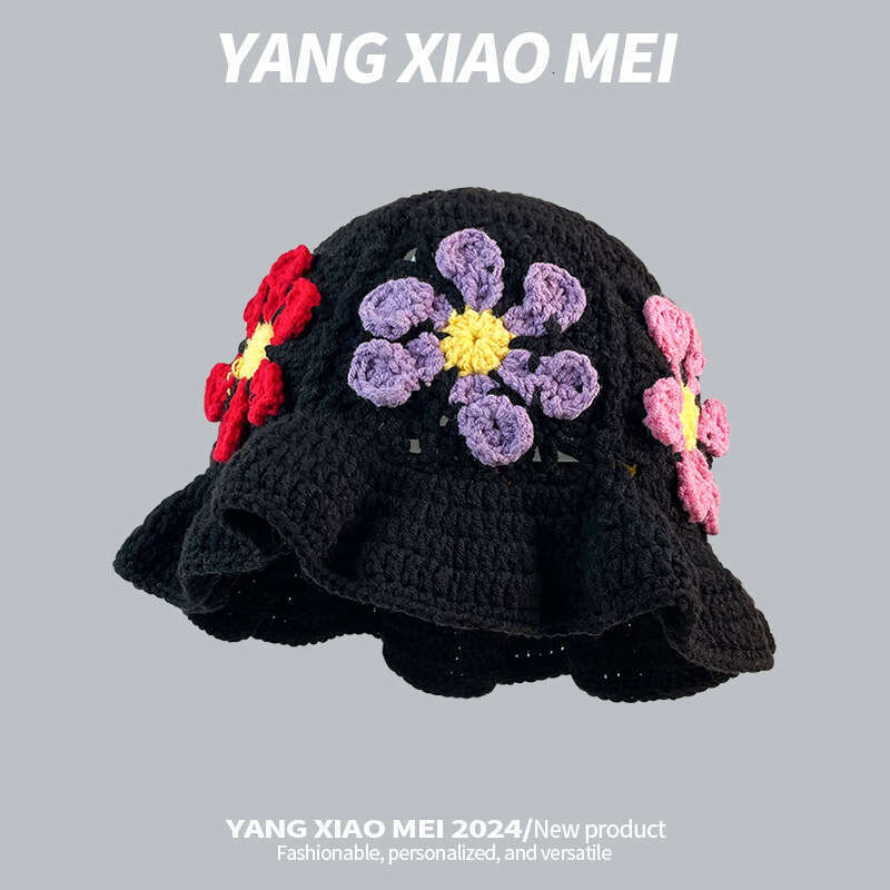 Small and niche flower knitted children's handmade yarn small face, hollowed out fisherman hat, female trend
