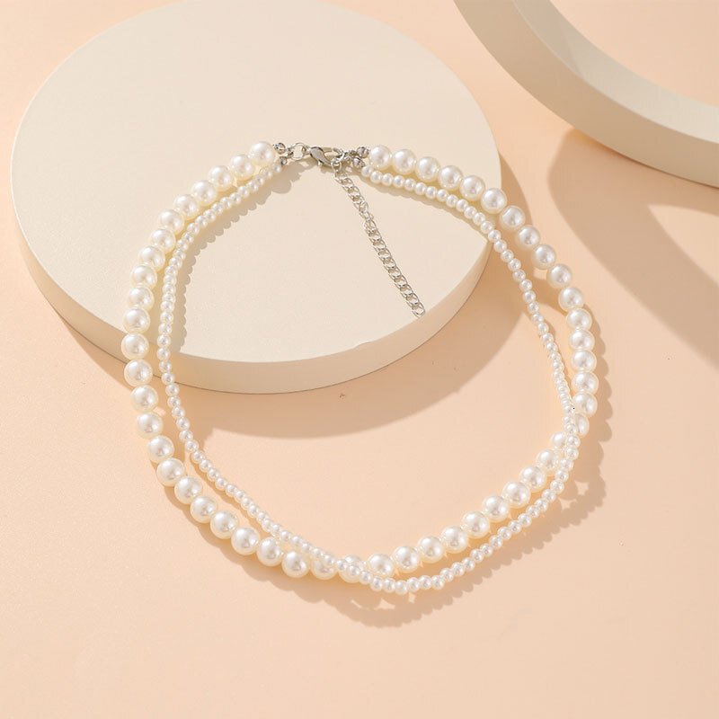 Double Layer Long Imitation Pearl Necklace Women's Multi-layer Choker Collarbone Chain Jewelry