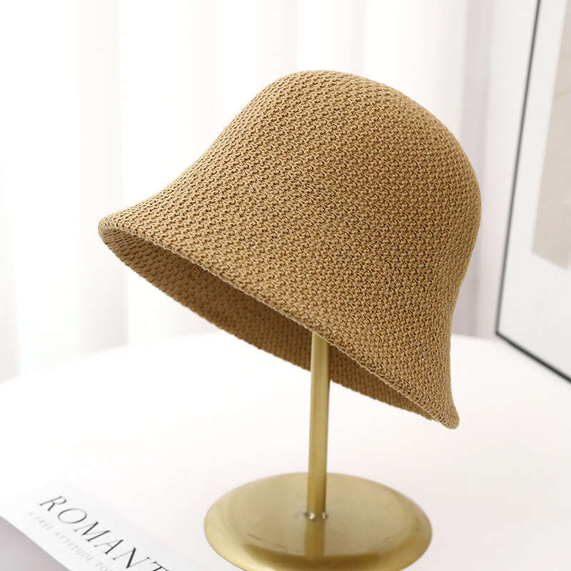 2024 New Korean Women's Summer Breathable Sunshade Bucket Fashionable Face Showing Small Knitted Hat