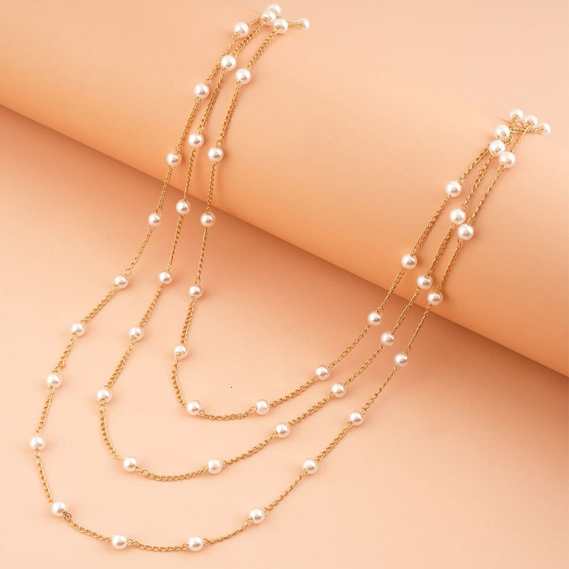 Imitation Pearl Chain Three Layer Necklace Female Explosion Simple Temperament Collarbone Chain Choker