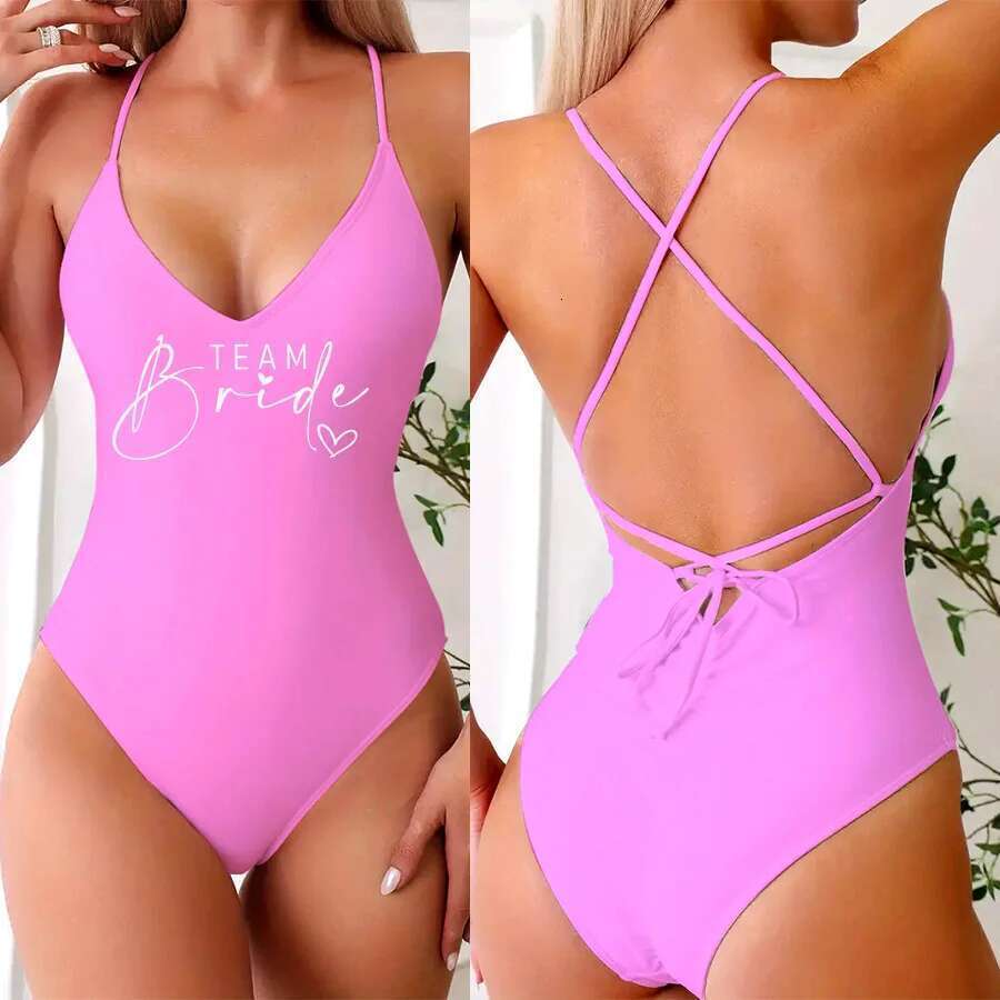 Team bride swimsuit women's one-piece sexy swimsuit filled swimsuit summer swimsuit bride party swimsuit Monokini