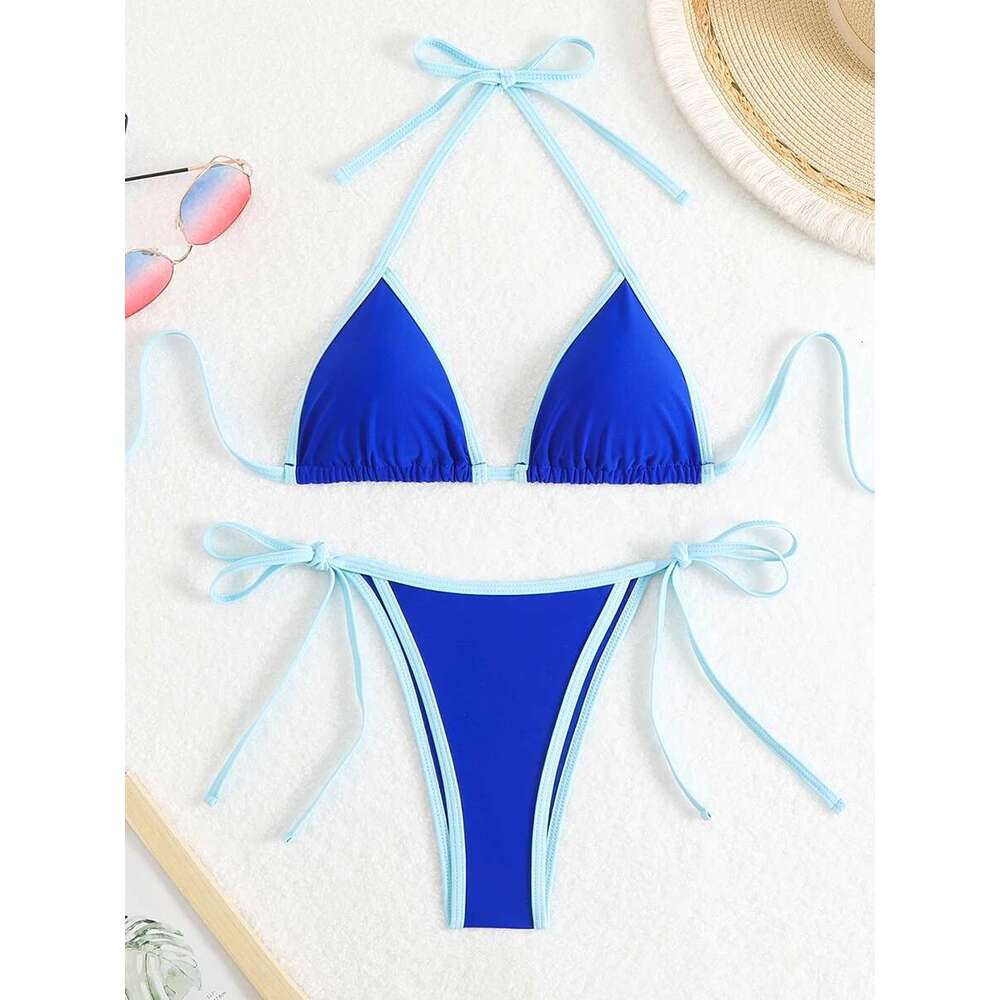 Sexy Brazilian swimsuit, triangle, camisole collar, thong, women, bather, beachwear, 2025