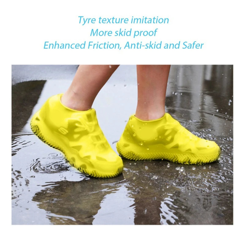 1pair of waterproof and anti slip silicone shoes high elasticity wearresistant neutral rain boots suitable for outdoor rainy reusable shoe covers 2503