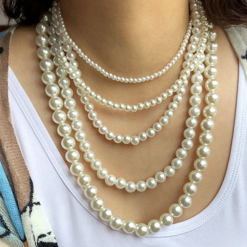 4/6/8/10/12MM Faux Pearl Necklace For Women DIY Multi-layer Combination Of Overlapping Choker Jewelry