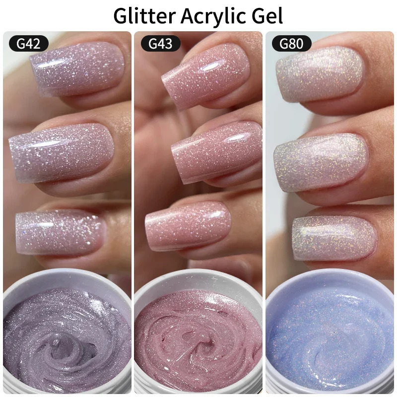 MSHARE 50g/250g Shimmer Pink White Acrylic Gel Glitter Shiny Extension Acryl Hard Gel Nails Sculpting Construction Professional 250314