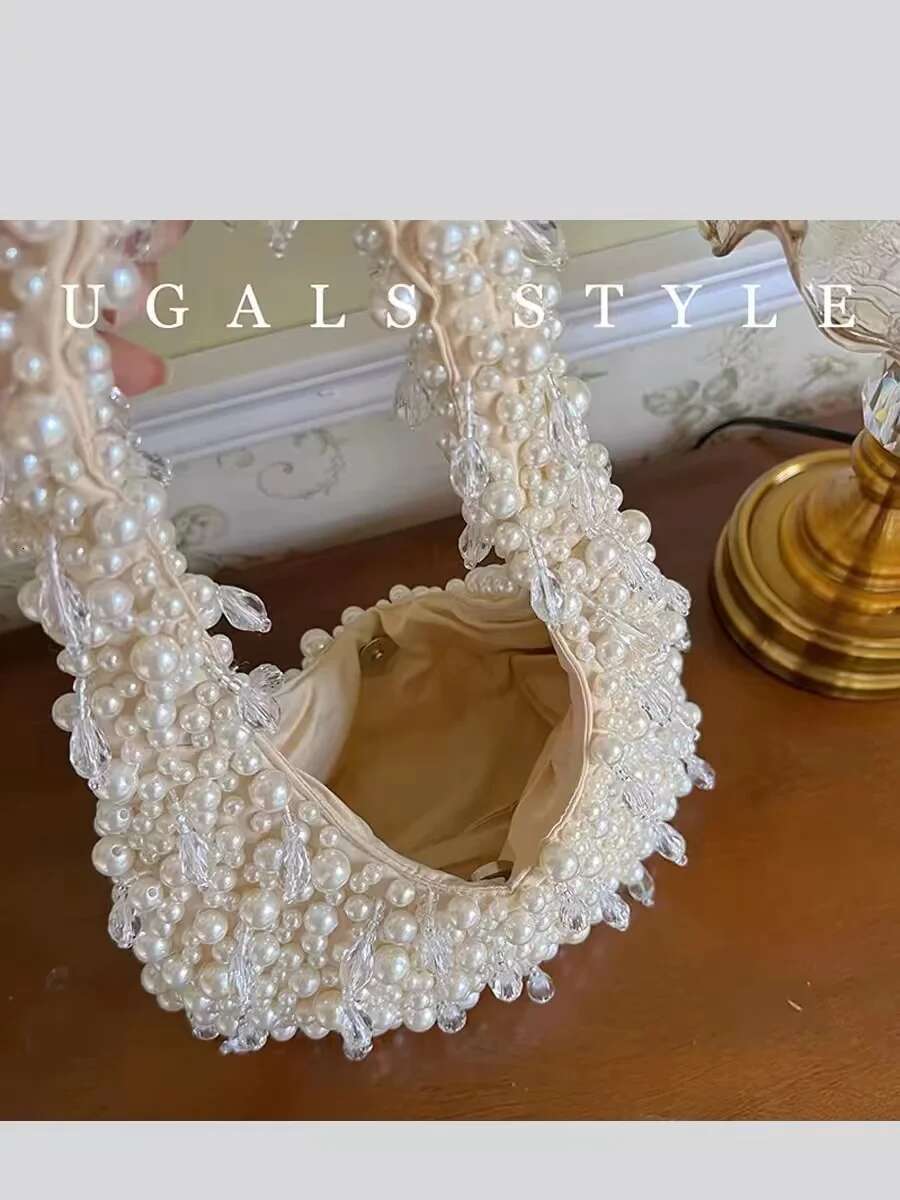 High Quality Pearl Beaded Handmade Women Handbag Fashion Evening Wedding Party Clutch Purse Beads Beading Woven Shoulder Bag