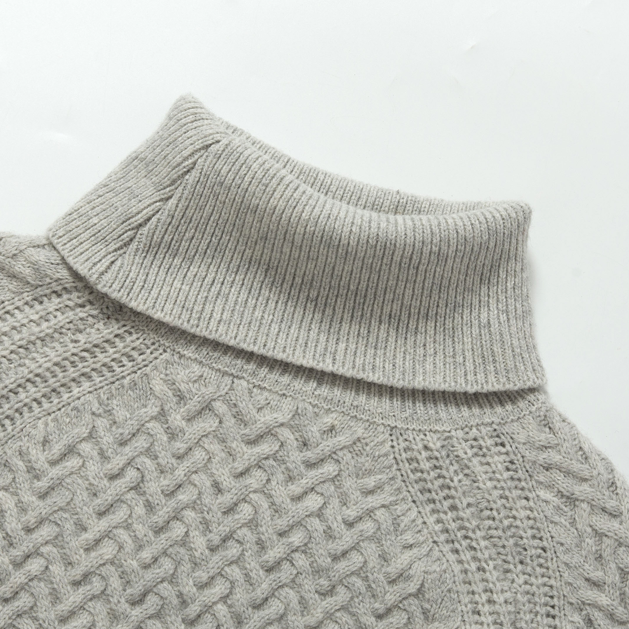 High Neck Thick Wool Knit Sweater with Elegant Twisted Flower Detail