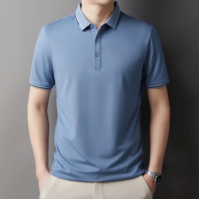 Mens and Fashionable Waffle Short Sleeve Polo Shirt Lapel Ice Silk Breathable Casual Summer High-End 250317