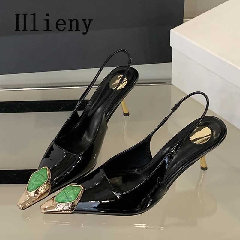 Hlieny Street Style Design Inlaid Diamds Wan Pumps Sandals Elegant and Sexy Thin H Pointed Toe Banquet Pr Slingbacks Shoes Y250317