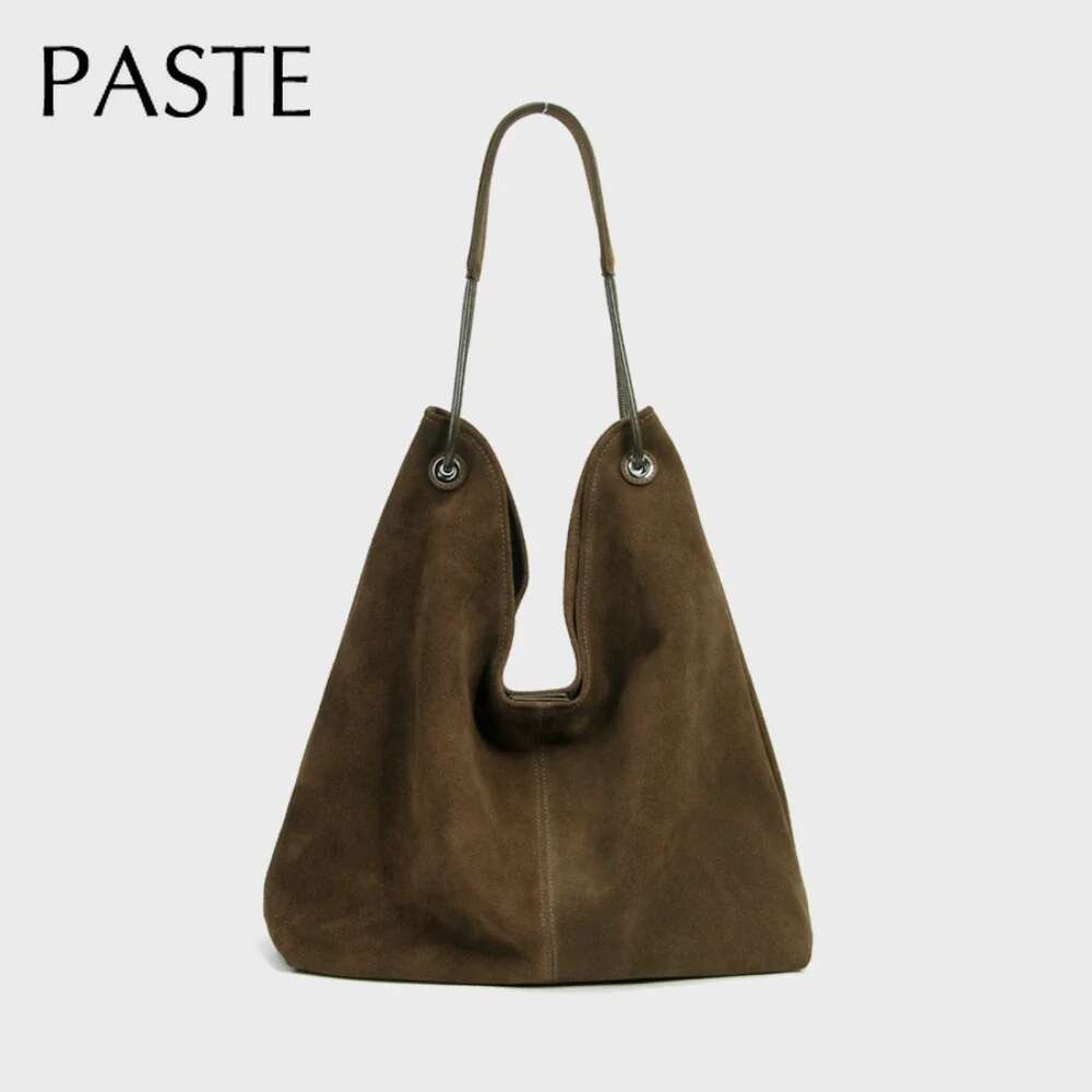 New 2025 Winter Large Capacity Women Tote Genuine Suede Cow Leather Female Armpit Shoulder Bag Daily-Use Handbag With Wallet
