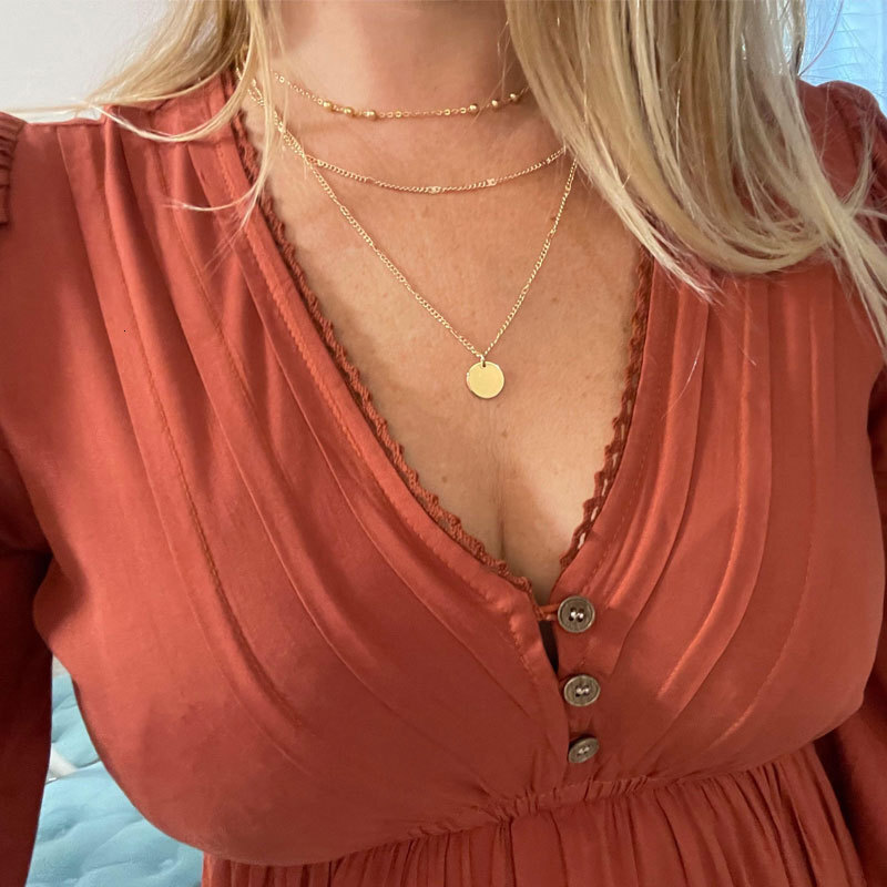 Three Layer Round Piece Pendant Necklace Women Europe And America Simple Clavicle Chain Necklace