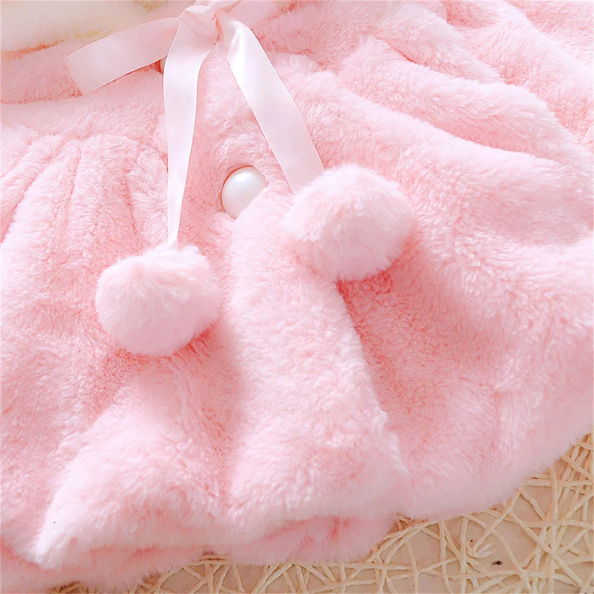 Childrens clothing childrens cape girls autumn and winter wool sweater shawl baby ear fleece jacket 250317q - view 7