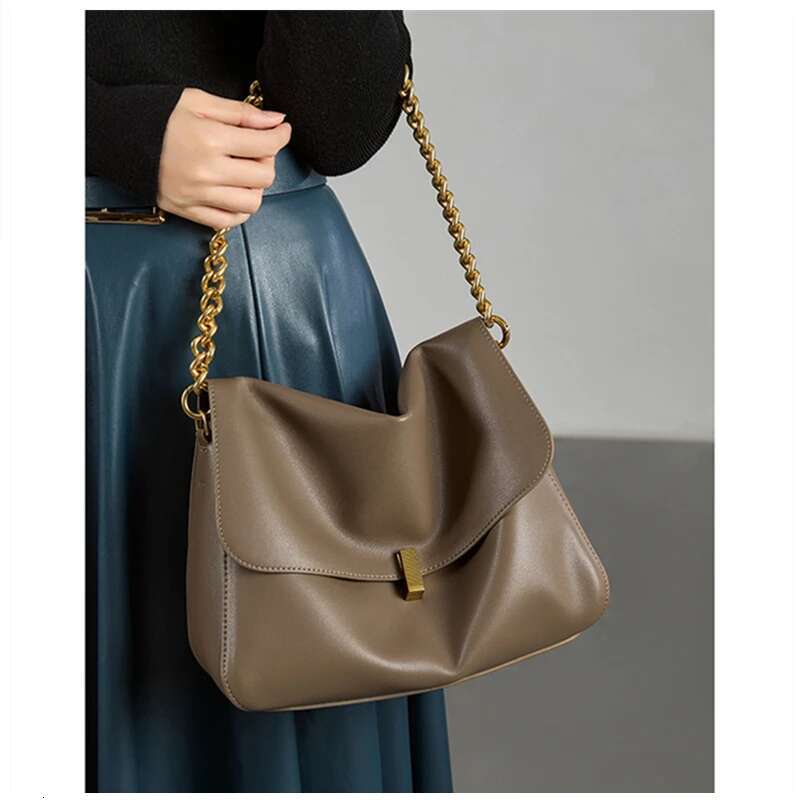 Burminsa Cowhide Genuine Leather Large Chain Shoulder For Women 2025 Designer Messenger Satchel Soft Work Ladies Handbags