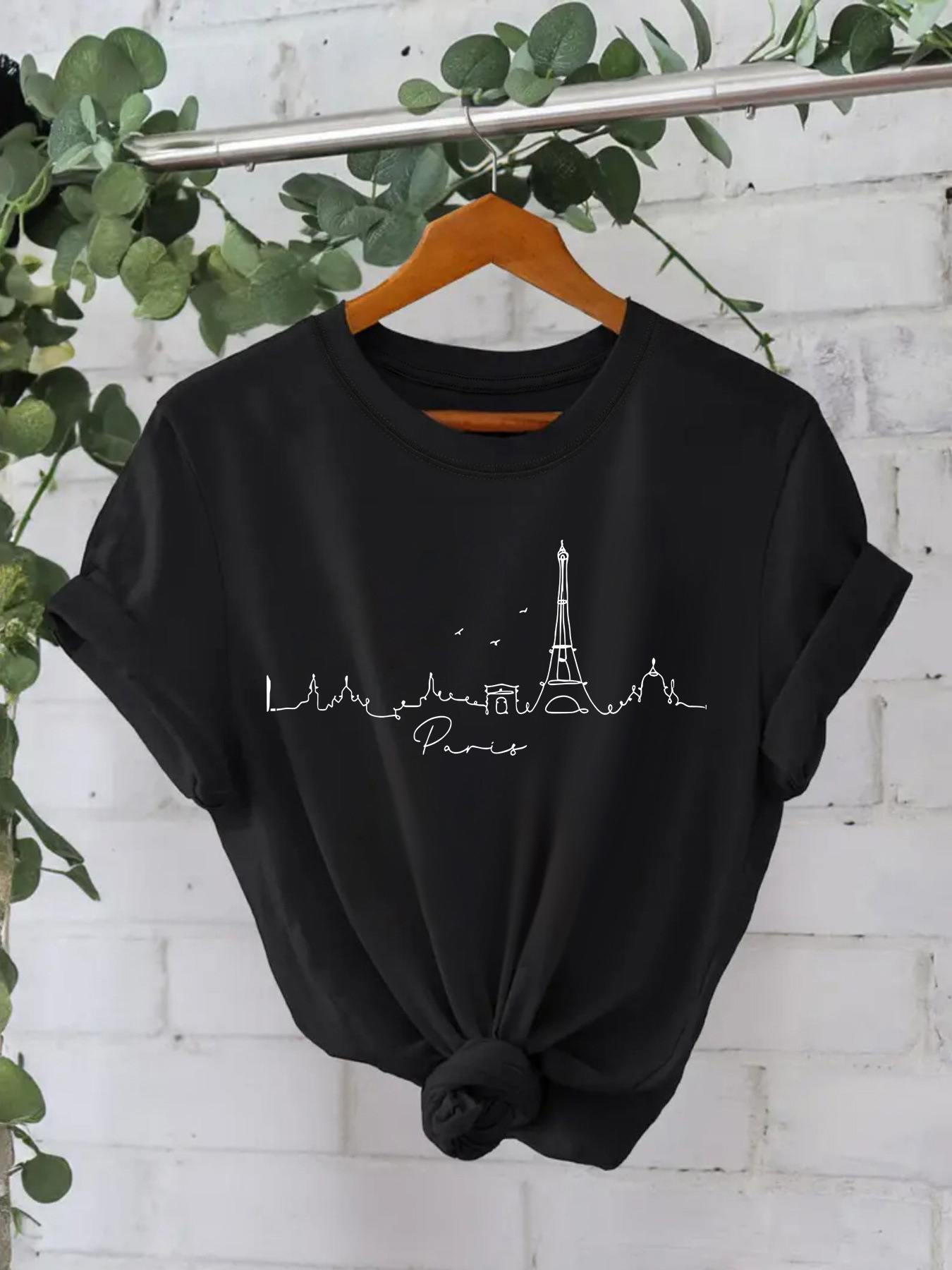 Women's T Shirts Cotton T-shirt with European and American summer short sleeved round neck and American pattern printed T-shirt
