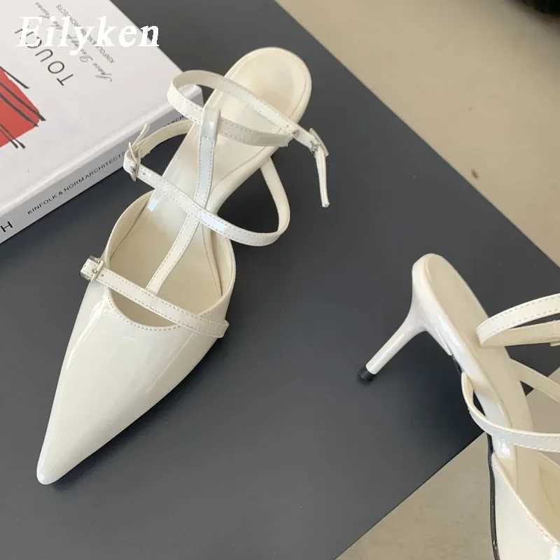 Eilyken New Fi Pointed Toe Wen Pump Patent Leather Low H Shoes Designer Buckle Fem Sandals Y250317