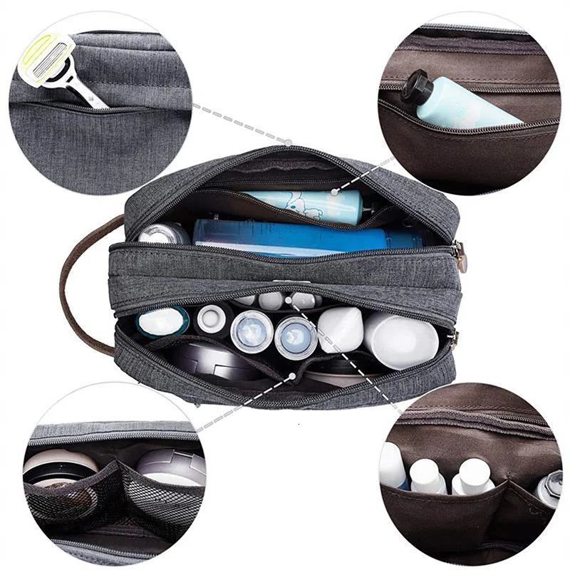 Casual Canvas Cosmetic Bag With Leather Handle Travel Men Wash Shaving Women Toiletry Storage Waterproof Organizer Bag 250314
