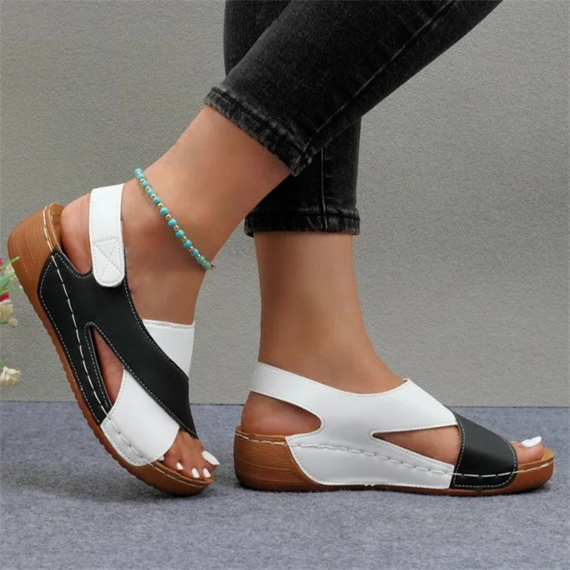 Mix Color Wedge Sandals for Women Summer 2024 Comfortable Non Slip Beach Shoes Woman PU Leather Platform Roman Sandalias Mujer 250317