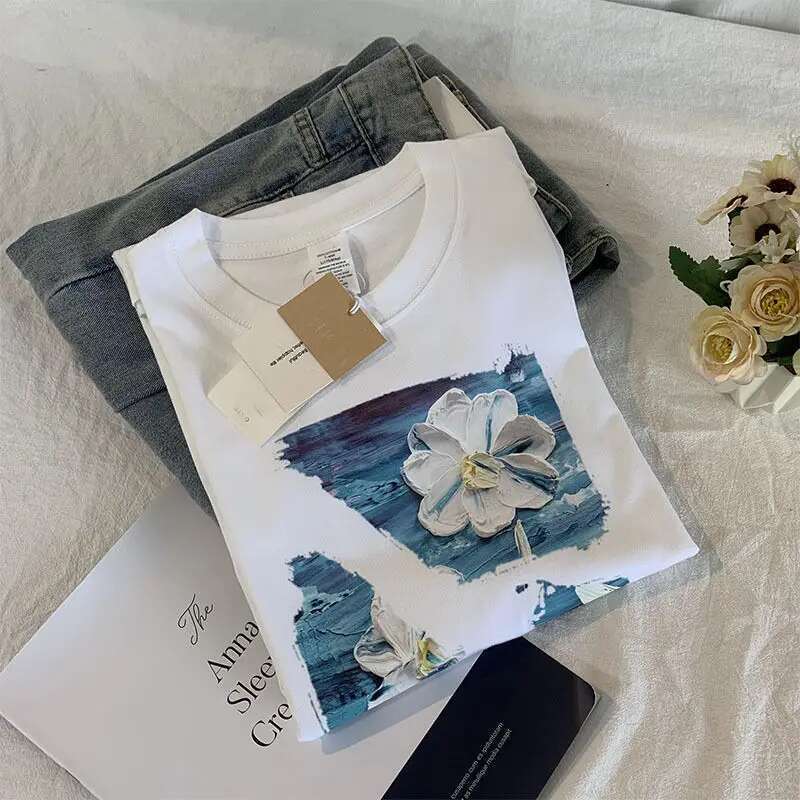 New Cotton Vintage Wer Short Sleeve T-Shirt Men's Summer Loose Ins Fashion Brand Niche Top