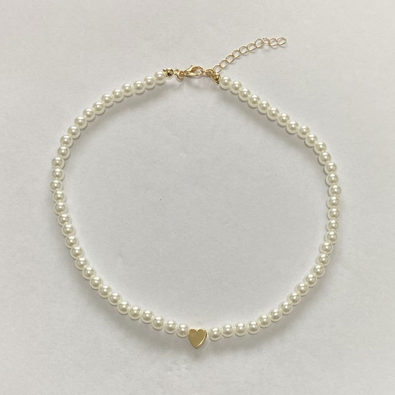 Love Imitation Pearl Splicing Necklace Women's Artificial Pearl Peach Heart Choker Collar Bone Chain Jewelry