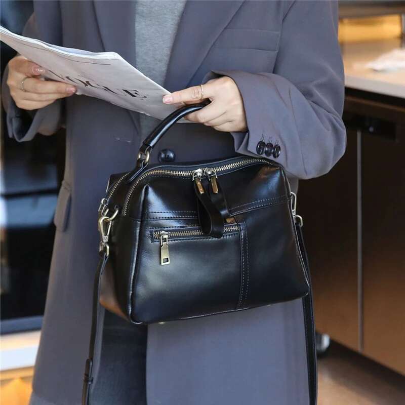 Toptrends Cowhide Genuine Leather Pillow Shoulder Bags For Women 2025 Designer Top Handle Work Crossbody Ladies Handbags