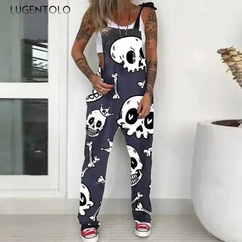 Skull print bib full set jumpsuit womens pendant casual spring/summer womens sleeveless new fashion plus 5XL lingerie X250318