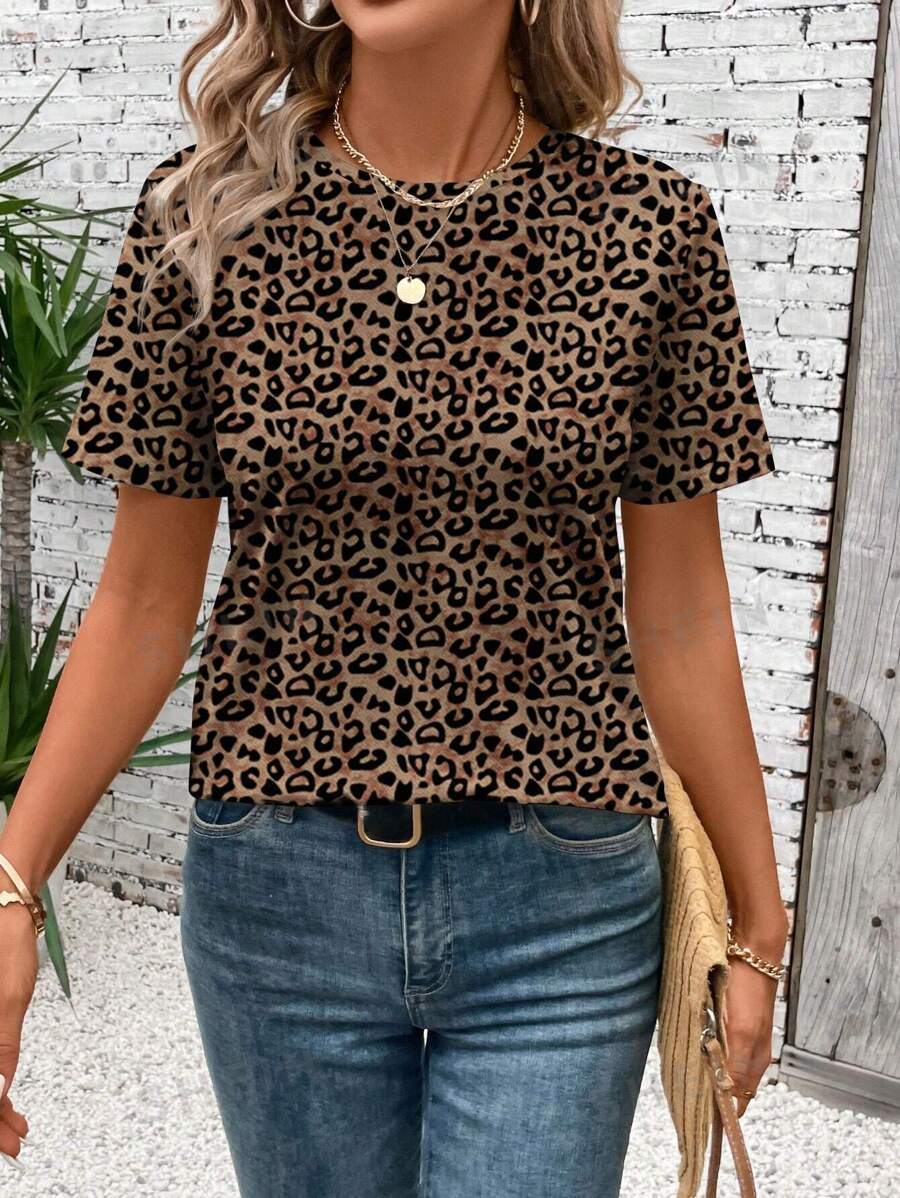 Women's T Shirts 3D printed women's trendy shoulder round neck loose short sleeved T-shirt