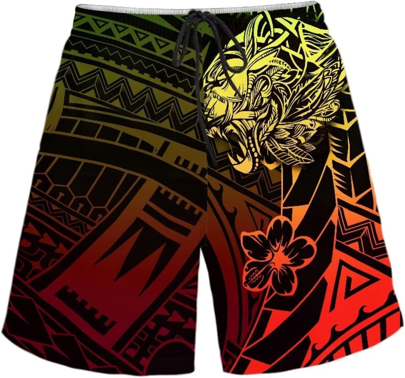 Polynesian Style Print Running Shorts for Men Gym Shorts Boho Clothes Polynesian Hibiscus Pattern Custom Beach Short