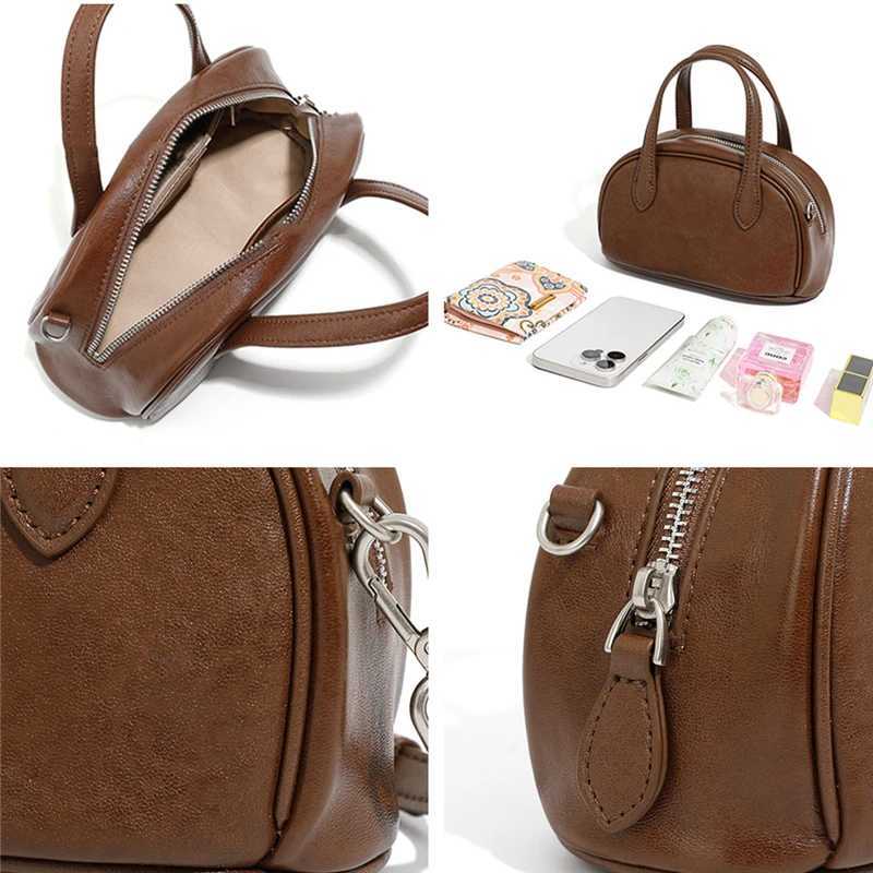 Toptrends Cow Genuine Leather Bowling Small Tote Handbags For Wen 2025 Luxury Designer Purses Ladies Shoder Crossbody Bags Z250318