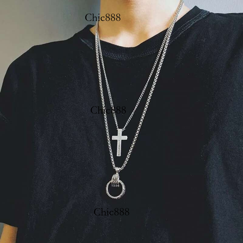 2022 Fashion Unisex Multilayer Hip Hop Long Chain For Women Men Jewelry Gifts Key Cross Pendant Necklace Accessories