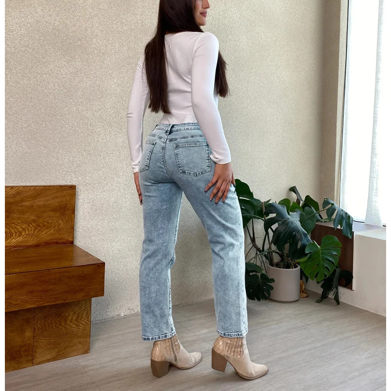 Weight Loss Girlfriend Ankle Denim Jeans Plant ed High Stretch Womens Pants Straight Legs Mom Trousers T49 250317
