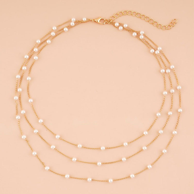 Imitation Pearl Chain Three Layer Necklace Female Explosion Simple Temperament Collarbone Chain Choker