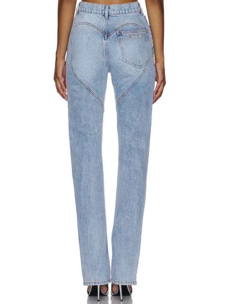 BJTZ Casual Minimalist 2025 Autumn And Winter New Design Sense Three-Dimensional Wer Slit High Waisted Jeans For Women