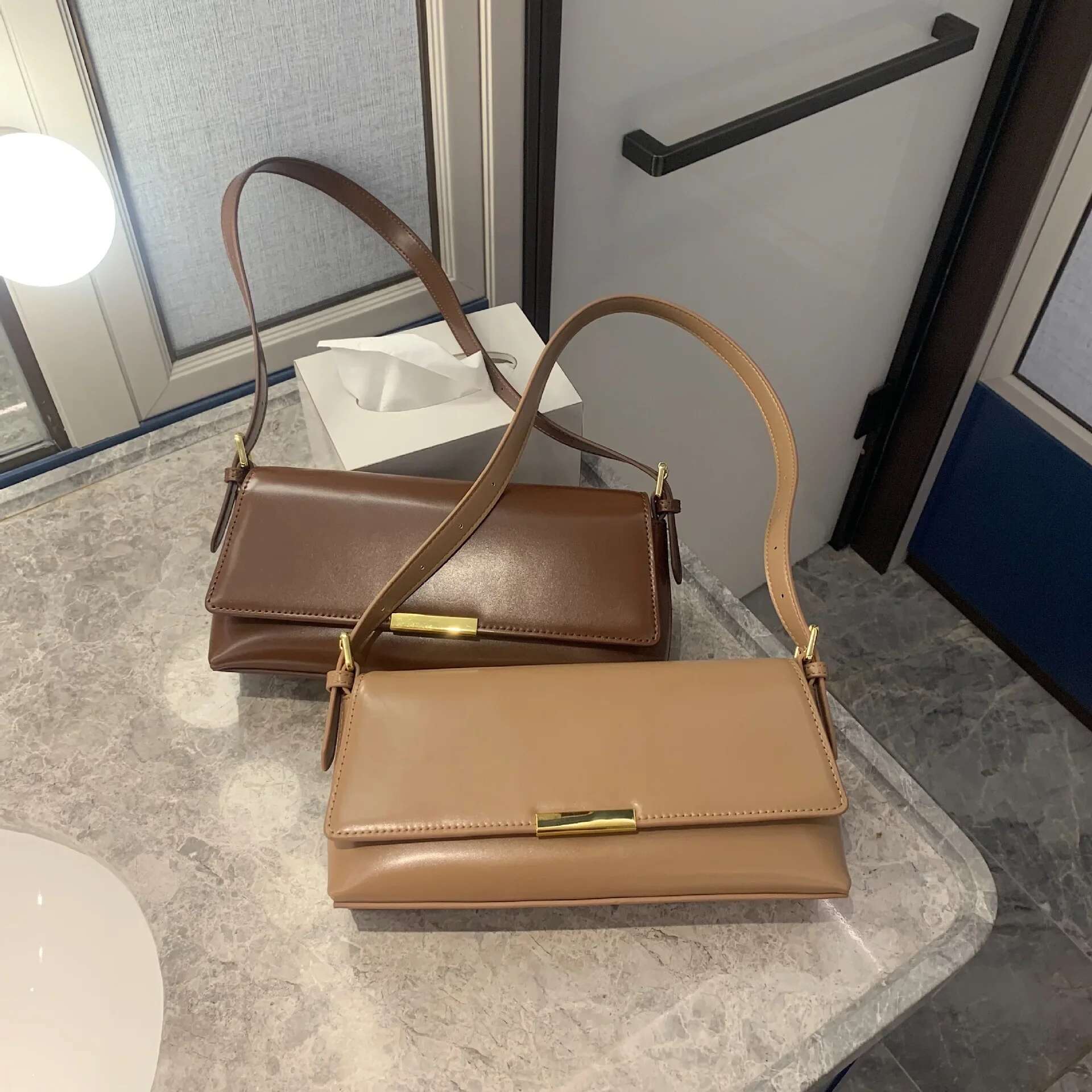 2024 Handbags Genuine Leather Women Underarm Bags High Quality Single Shoulder Female Versatile Crossbody Bag Coffee