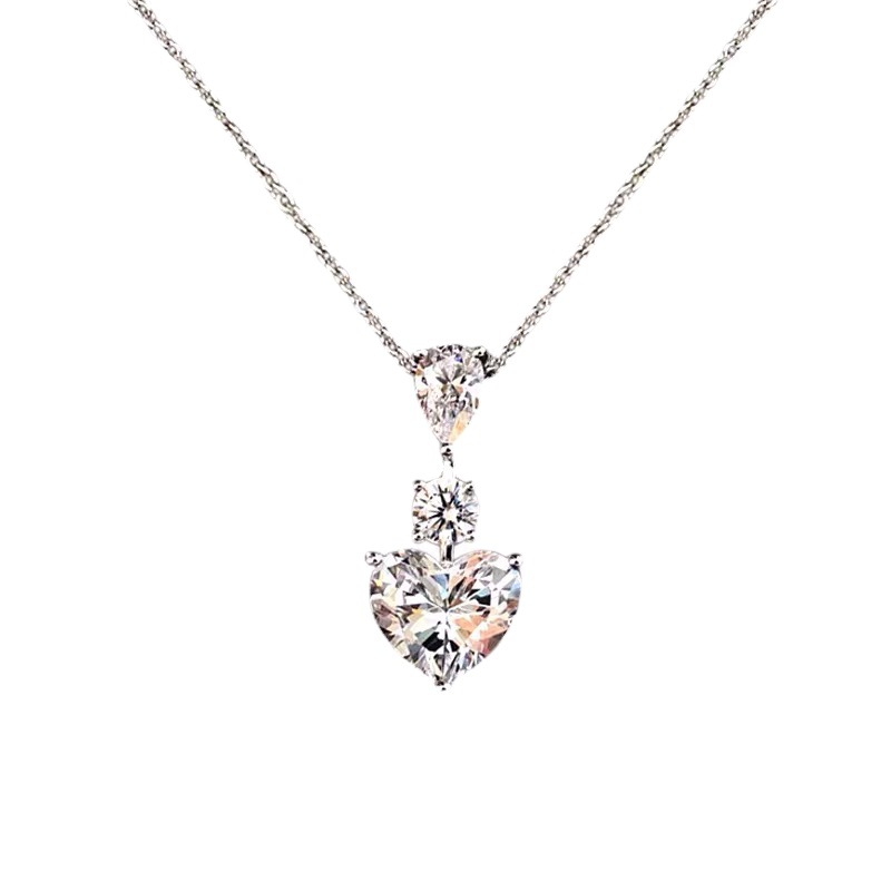 Ins Top Sell Heart Dangle Earrings Luxury Wedding Jewelry Set 925 Sterling Silver White 5A Cubic Zircon CZ Diamond Gemstones Women Clavicle Pedant Nec