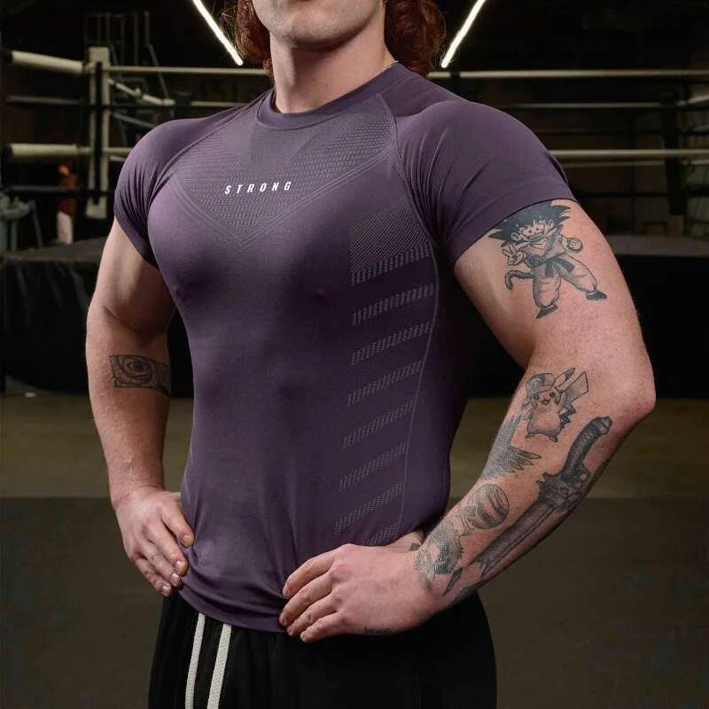Men's Summer Casual Gym Fiess Sports Skinny Compression T-Shirt Quick Dry Short Sleeve Tee Running Workout Sweatshirt Clothing