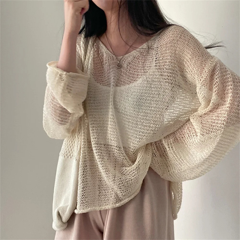 Women Lazy Style Full Sleeves Jumpers Tops Hollow Out Sexy Women Fashion Casual Streetwear Chic Femme Sweaters Pullovers 250318