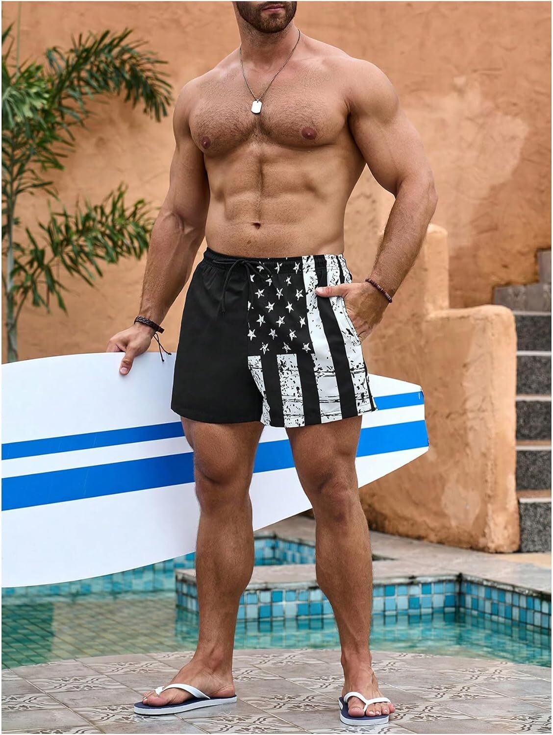 Men's Swim Trunks with American Flag Print Board Shorts Bathing Suit Fashionable printed shorts