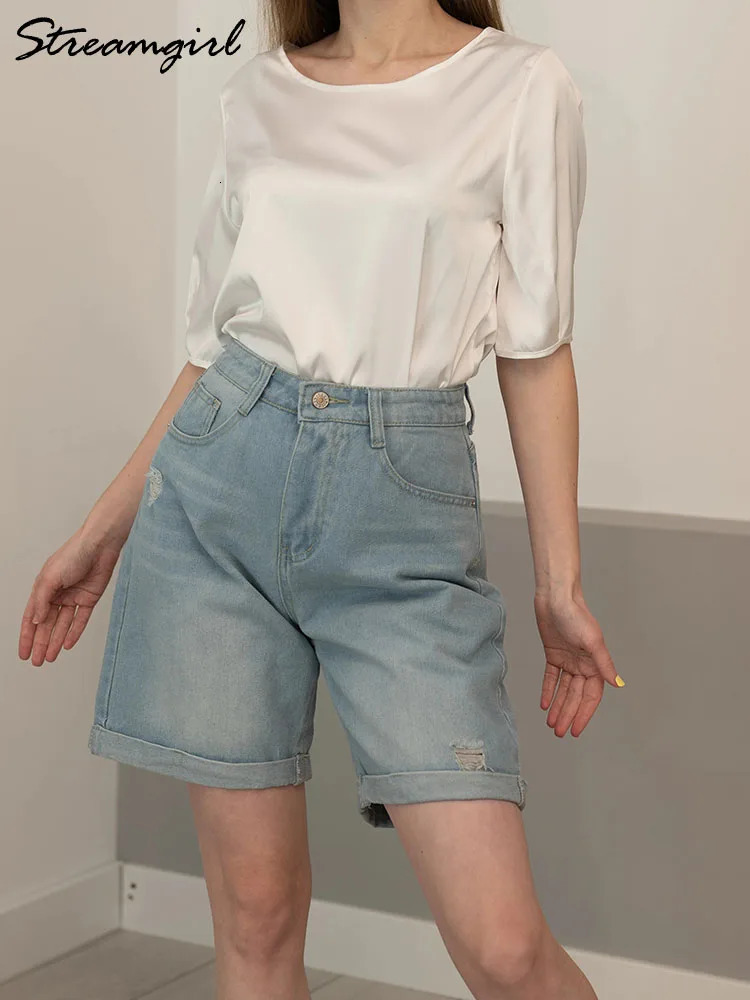 Women Denim Shorts Ripped Wide Leg Black High Waist Short Jeans Straight Leg Blue Denim Shorts For Women Summer Jean Shorts 250318