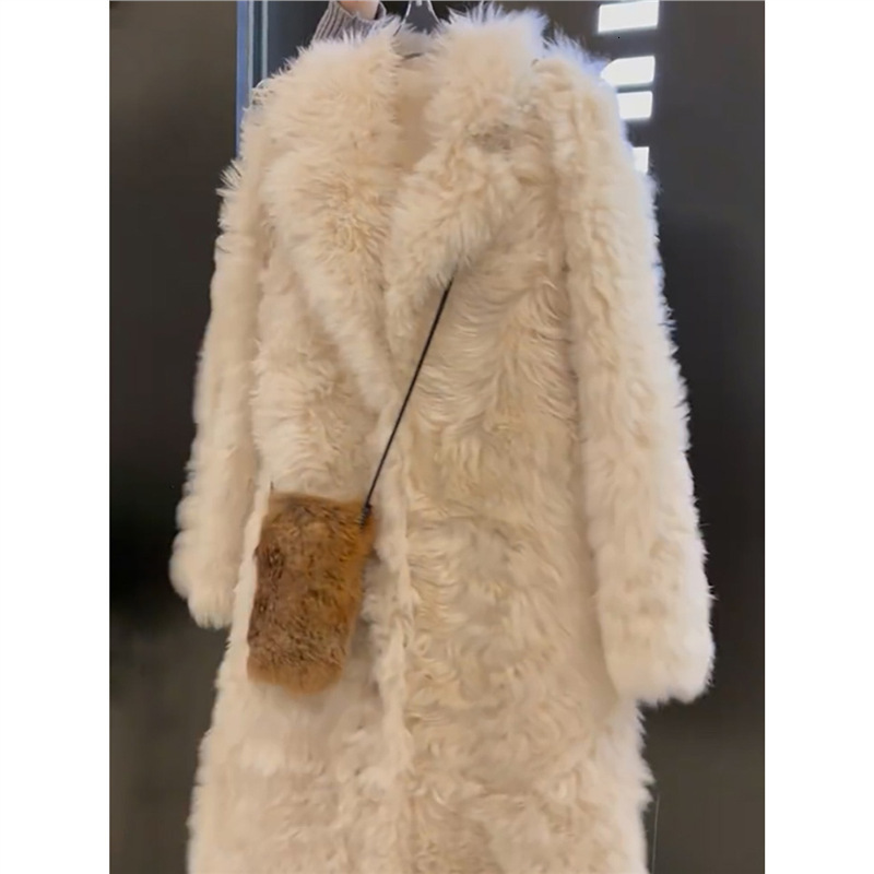 European high-end wool medium long jacket for autumn and winter 2024, loose integrated with environmentally friendly fur
