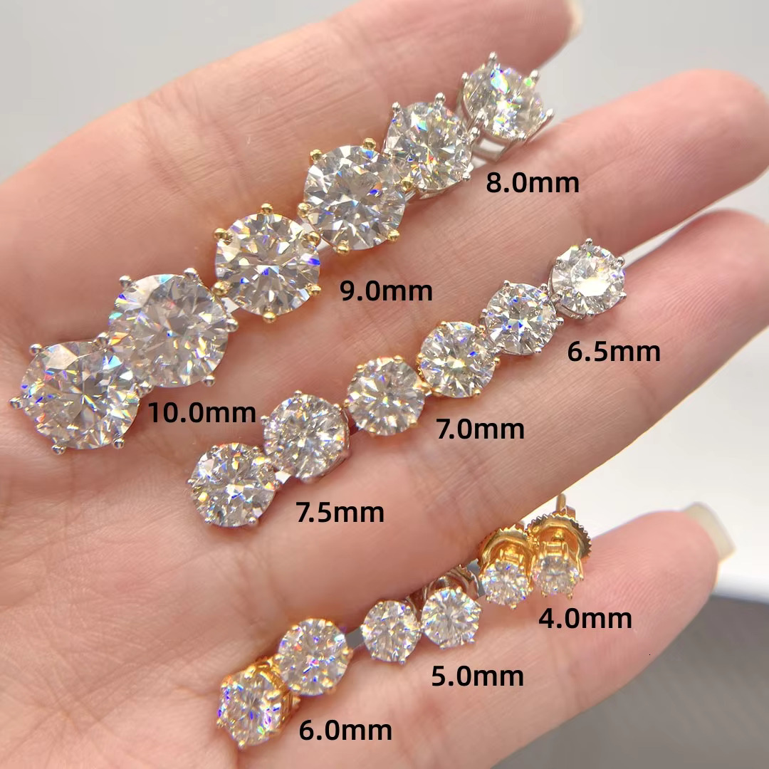 Full Size Fine Jewelry Screw Back 925 Sterling Silver Iced Out Ear Studs VVS Moissanite Diamond Stud Earrings
