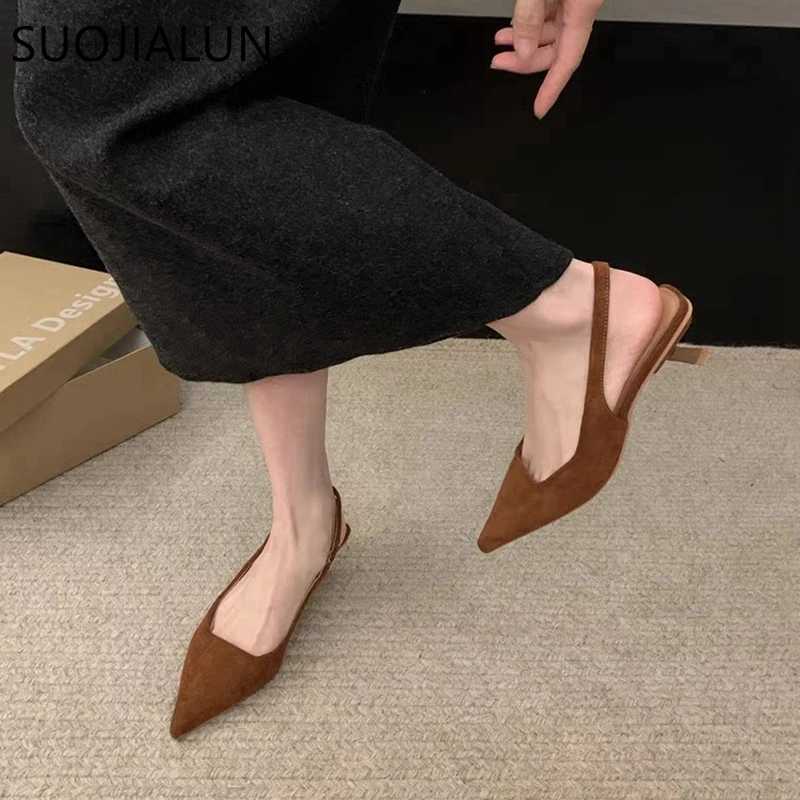 SUOJIALUN 2024 Spring New Style Sandals Fi Dot Toe Shallow Slip Dress Mes Shoes Thin High Heels Elastic Back Sandals Y250317