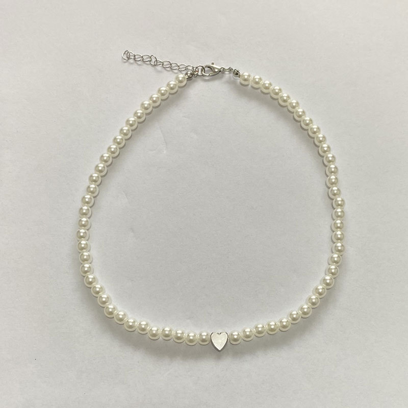 Love Imitation Pearl Splicing Necklace Women's Artificial Pearl Peach Heart Choker Collar Bone Chain Jewelry