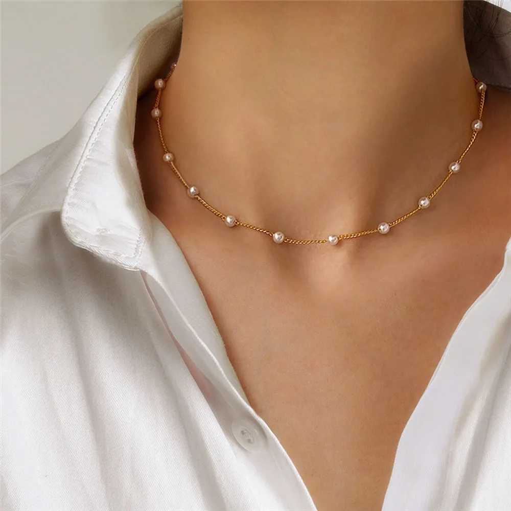 Bead Womens Necklace Kpop Pearl Lace Gold Gothic Necklace Pendant Jewelry 2024 Girls Necklace W250318