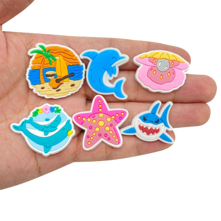 20pcs new style cartoon summer amorous feelings set DIY hole shoe charms fish beach blue colors clog accessories charms buckle