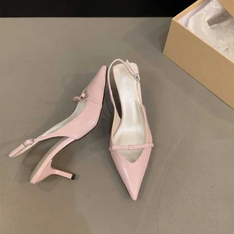 Bow High H Femininity Thin Heel Pointed Single Shoes 2024 Spring and Summer New Sandals Womens Shoes Y250317