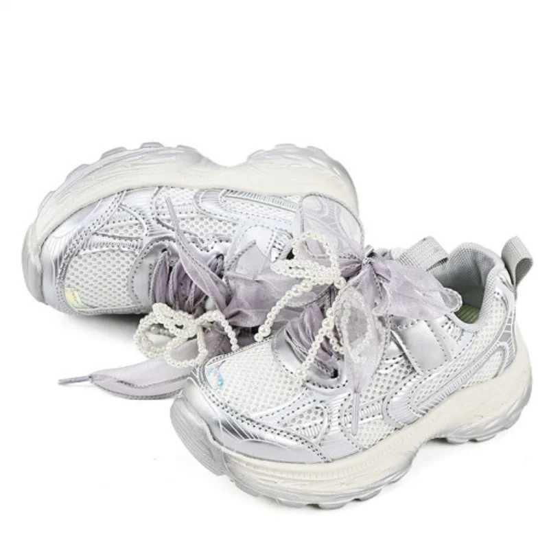 Fashionable girls tennis shoes childrens casual sports shoes childrens mesh breathable lightweight coach princess shoes 26-38 W250318